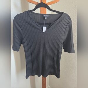 Banana Republic Black Ribbed Short Sleeve Top